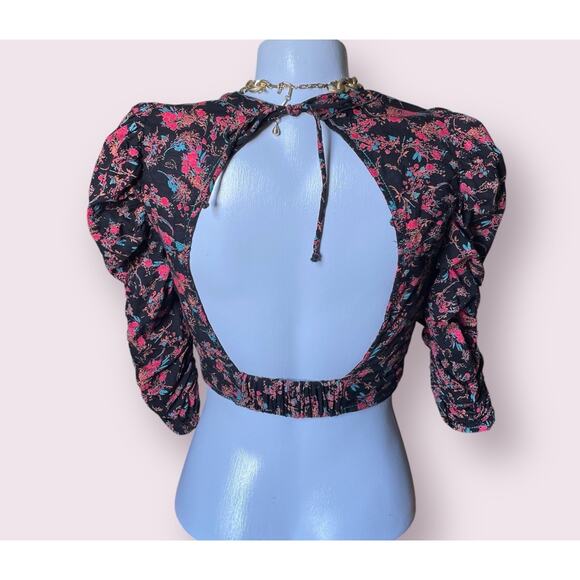 Free People WOMENS Monica Floral Corset Top Cropped Backless NWOT Black Red XS - Picture 5 of 13